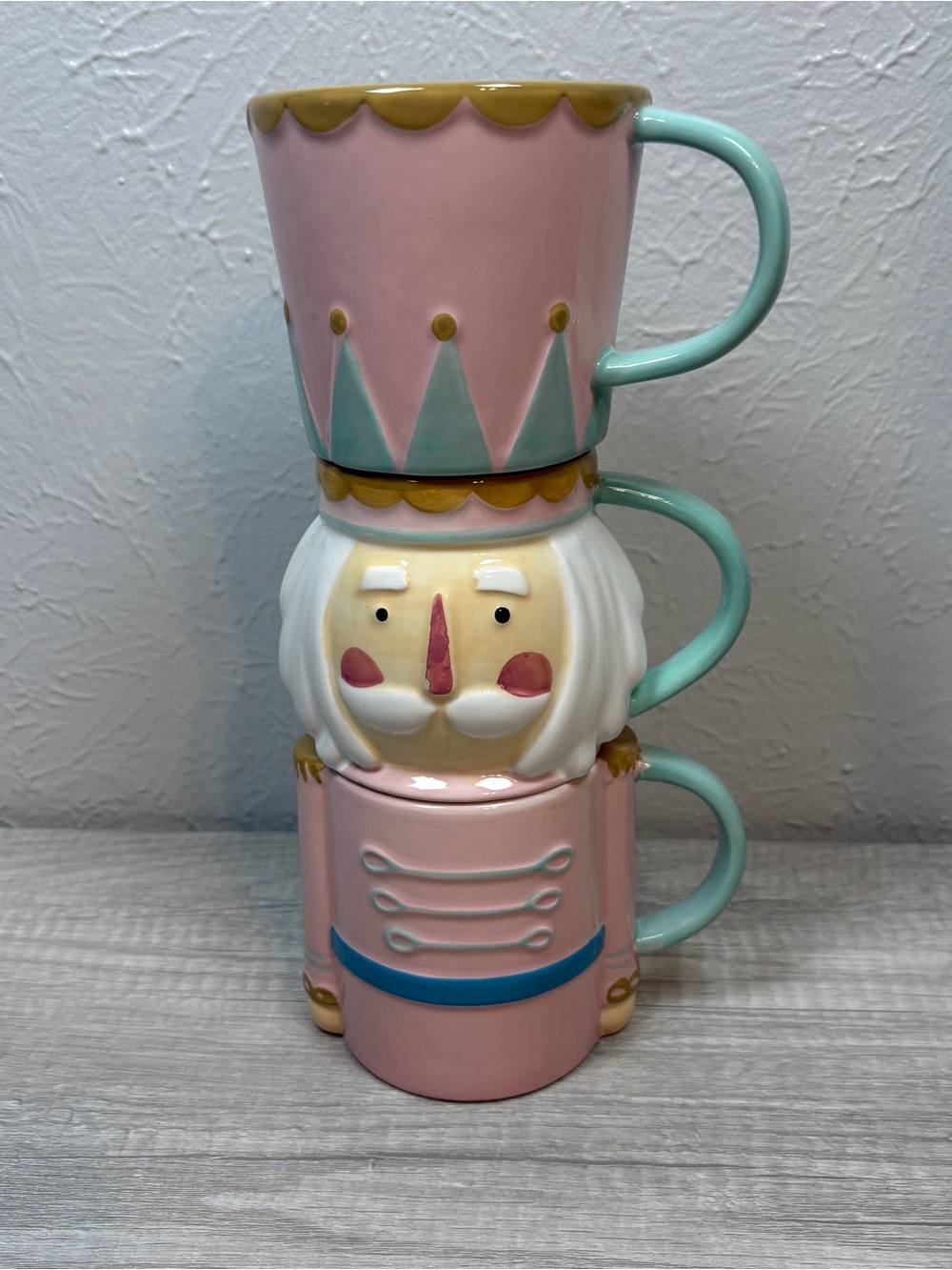 LANG 3PC Stackable STACKING MUG SET Pastel Pink Nutcracker Christmas Mugs